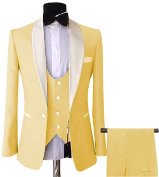 Нов случайни мъжки костюм (яке + жилетка + панталони) Бизнес банкети Учител Държавен служител Професионална Сватбена рокля, Костюм Homme