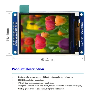 Новият 2,0-инчов IPS цял екран на дисплея TFT цветен LCD экранный модул SPI сериен порт HD 240x320 RGB 65K цветен