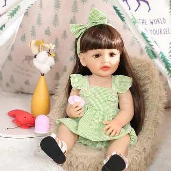 Новият Годишен Стил, Изцяло силиконова Сънливи Зелена Окото, 22-инчов Кукла Reborn Baby, Сладки Кукли За Деца, Подарък За Рожден Ден, Играчка