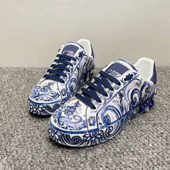 Обувки дамски, пролет-есен, нови маратонки на платформа от естествена кожа, дизайнерски обувки с кристали, тенис обувки на плоска подметка с принтом графити, Zapatillas