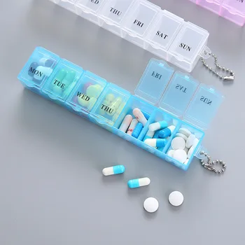 Пластмасова кутия за хапчета Преносима Изискана трикольор пластмасова кутия за съхранение на лекарства за 7 дни, разделящ лекарства