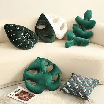 Плюшен Възглавница е С Зелени Листа, Набитое Растение, Реалистични 3D Листа, Плюшен Възглавница, Сладък Декор на Дивана В Градинската Стая, Възглавница-Каре