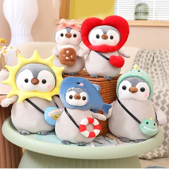 Плюшен играчка под формата на хубава пингвин с модел от анимационни супер мек и сладък малък пингвин, трансформирующаяся акула, динозавър, плюшен играчка, детски подарък за рожден Ден