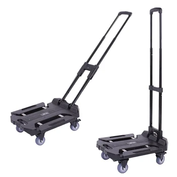 Преносима Сгъваема алуминиева количка, количка за носене, Черна количка за инструменти, количка за багаж на 4 колела