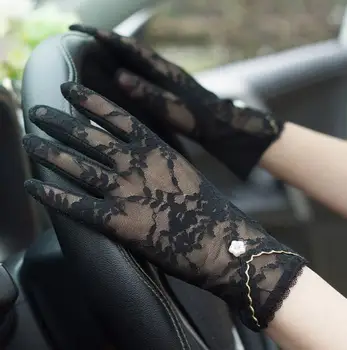 Пролетно-летни дамски дантелени слънчеви ръкавици, дамски мини ръкавици за шофиране, секси прозрачни дантелени ръкавици R1074
