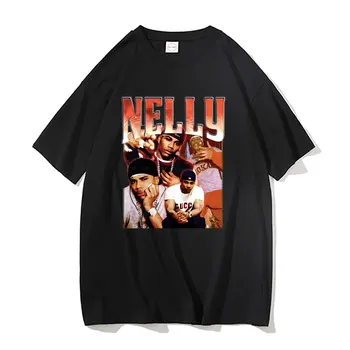 Рапърът 90-те години, реколта тениска с изображение на Нели, къс ръкав, мъжки реколта тениски от чист памук, Мъжки Дамски Модни Свободна тениска Оверсайз