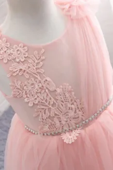 Розова рокля с цветя модел за момичета, тюлевые буйни апликации, рокли без ръкави, за сватба, рожден ден, първото причастие