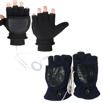 Рукавица с USB-топъл басейн, Топли ръчни ръкавици с електрически нагревател, термостат флисовые ръкавици, зимни ръкавица, флип-надолу ръкавица на половин пръст