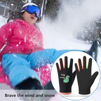Ръкавици за колоездене, непромокаеми бебешки велосипедни ръкавици с анимационни принтом, руното облицовки, външни топлинни ръкавици за зимния топлина