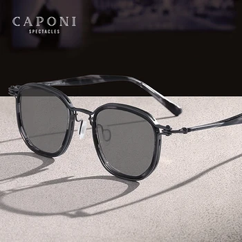 Слънчеви Очила CAPONI от чист амониев титан за мъже, поляризирани фотохромичните слънчеви очила в ретро стил UV400, Нови маркови дизайнерски нюанси BS5865