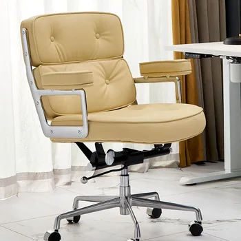 Столове Alefye Метална рамка, Ергономичен Офис бюро с подлакътник работа с компютър, Модерно е Просто кожен стол на шефа