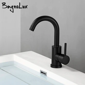 Черна мивка с една дръжка и един дупка, въртяща се на 360 градуса, за топла и студена вода, спестявайки вода, Инсталиране на плота, смесител за баня