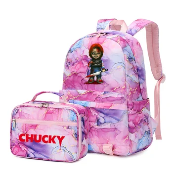2 елемента Детски игри раница Chucky с множество джобове и чанта за обяд Ежедневните училищни чанти за ученици и юноши Комплекти