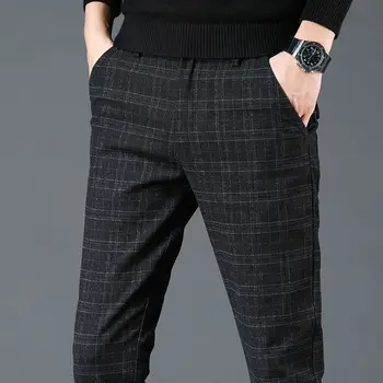 2021 Есенно-зимни мъжки модел, панталони, класически бизнес ежедневни прави панталони, изпъстрен свободни костюмные панталони, мъжки панталони с висока талия E375