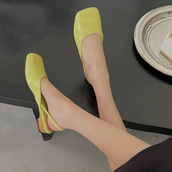 2023 г., нови дамски сандали Мюлер с флип от облегалка, дизайнерски марка, дамски обувки за партита на ниски токчета, лятна дамски обувки с квадратни пръсти