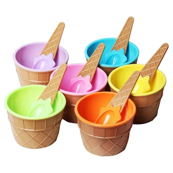 24 бр. Комплект мисок за сладолед, в различни цветове, лъжица за сладолед, чиния, прибори за хранене, детска творческа мультяшная купата