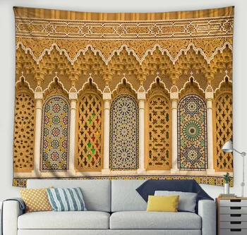 3D Марокански художествен архитектурен гоблен, ислямски ретро геометричен модел, стенен интериор за хол, спалня, домашен интериор на стените, Одеало