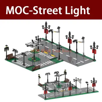 5 бр./партида, серия MOC City, сигналната лампа за улично осветление, пътни аксесоари, гледка към улицата, строителни блокчета, играчки за деца, на приятеля