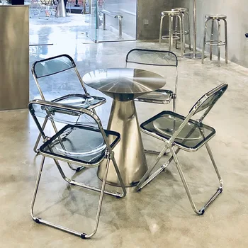 C0019ins маса и стол в индустриален стил, кръгла маса от неръждаема стомана, прозрачен сгъваем акрилен стол, интернет-кафе известни личности
