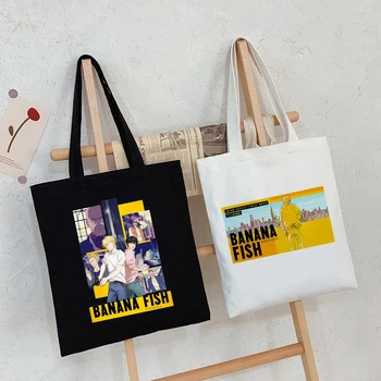 Harajuku Banana Fish Аниме Модни Холщовая чанта-купувач в стил Готик-Пънк, Голяма Чанта Голям-Тоут, женски y2k на торби за многократна употреба на рамото