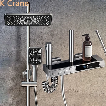 Led дигитален смесител за душ в банята, топла Студена термостатическая смесителна система за душата, монтиране на стена, за баня, СПА-кран за баня с дъждовна дюза Torneiras