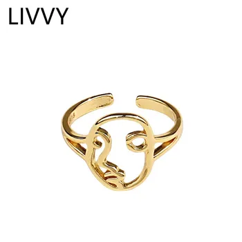 LIVVY Модерен пръстен в стил пънк с открито лице сребрист цвят за жени INS, регулируеми пръстени, подарък за парти, стръмни творчески декорации на пръсти