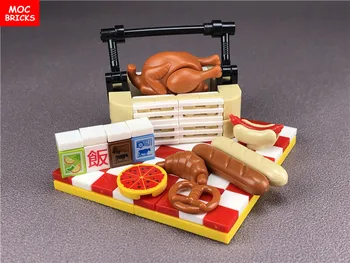 MOC Bricks Кошница за пикник със Собствените си Ръце Храна Плодове, Хляб, Пица, Колбаси, строителни Блокчета, Играчки за Деца, Подаръци