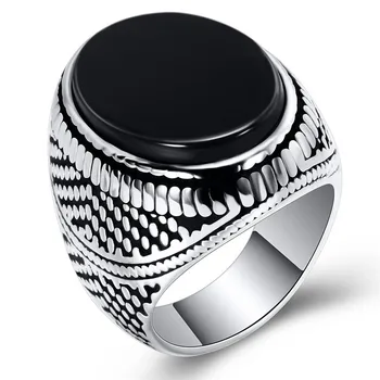 Modyle Ново пънк винтажное пръстен от неръждаема стомана 316L с черен камък за мъже, модни бижута мъжки, подарък за Коледно парти, рожден Ден