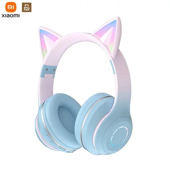 Безжични Bluetooth слушалки Xiaomi Youpin, детска музикална слушалки, RGB Dynamic градиентный цветен led лампа, котешки уши с микрофон, слушалки