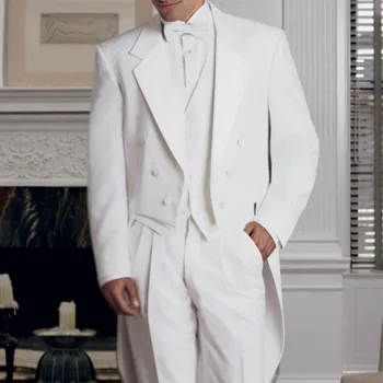 Бял мъж с фрак двубортным сватба смокингом от 3 теми за младоженеца-мъжки модни костюми, яке, жилетка, панталони, Нов