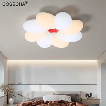 Бял тавана лампа с цветен лист за детска стая, модерен led детски тавана лампа за спални, дистанционно управление с регулируема яркост 48 W
