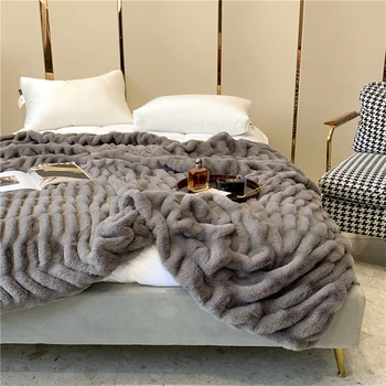 Висок клас топло зимно одеяло от изкуствена кожа заек, меки дебели топли завивки за легла, удобно за кожата Луксозно одеяло, уютно