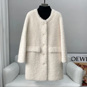 Дамско палто от естествена вълна и кожа PUDI, зимата на топло и меко дълго дизайнерско ежедневното палто CT217