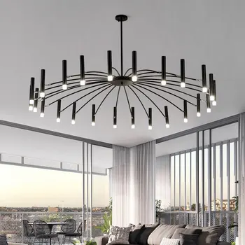 Дизайнерски голям полилей, led скандинавски лампа за дневна, спални, ресторант, led лампа за фоайето на дома на черна полилей в стил Деко