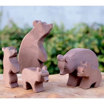 Дървена Мечка Фигурки на Животни, Детски Открит един Малък Свят на Игри, Играчки за Деца Валдорф Монтесори Забавни Дървени Играчки Подарък