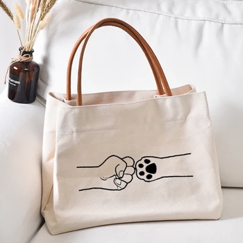 Котешка кучешка лапичка, холщовая чанта от ръка на ръка, за подарък, дамски ежедневни плажна чанта, чанта за количка, чанта за пазаруване