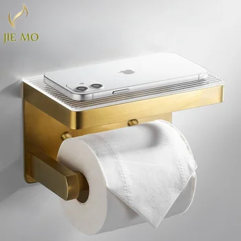 Лека луксозна стойка за ролка хартия от матово злато, кутия за тоалетни кърпички, рафтове за съхранение на тоалетни кърпички, монтиране на багажник за тоалетна хартия