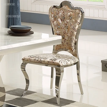 Лесни и модерни трапезни столове от неръждаема стомана Кухненски мебели Европейската мода Домашен хотелски стол за трапезария Стол с тъканната облегалка
