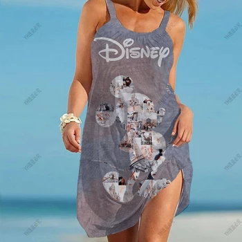 Лятото-секси плажна рокля Disney, секси бански костюм с анимационни Мини, женска плажна блуза, кърпа с миризмата, мини-плажна пола с отворен гръб
