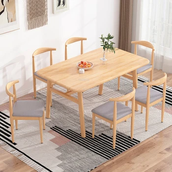 Маси, в скандинавски стил с правоъгълна форма, Мебели за дома трапезария, една Проста комбинация от масата за хранене и столове, Луксозен комплект за кафе и ресторант