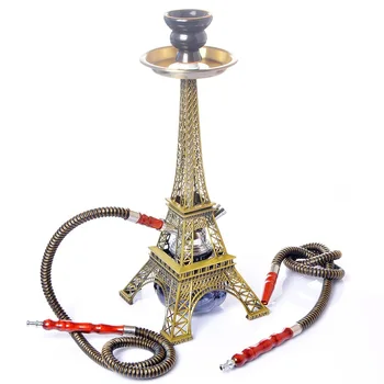 Метален Комплект за Наргиле Тип Парижката Кула с Керамична Чаша, Двойни Връзки, Клещи За Дървени Въглища, на Стъклена Основа, Комплект За наргиле Narguiles Chicha