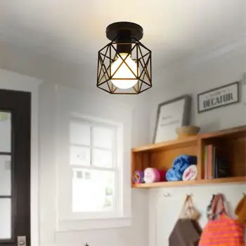 Метален светодиоден тавана лампа в скандинавски стил Черен E27 Ретро Квадратен Окачен Лампа Декор Nordic Light