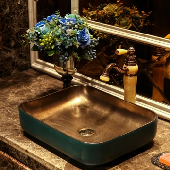 Метален стъклена купа за баня, арт леген, керамичен умивалник, китайски ретро мивка с една мивка