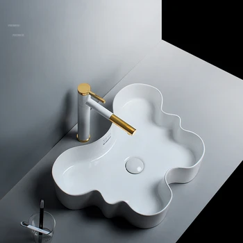 Мивка за Баня във Формата на Пеперуда Дизайнерска Мивка С Плот, Прости Керамични мивки за баня във Формата На Хотелска Мивка За Измиване на Съдове