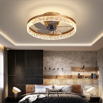 Модерен вентилатор на тавана TEMAR, креативна алуминиева лампа с дистанционно управление, led светлини, кристална декорация за дома, трапезария, спалня