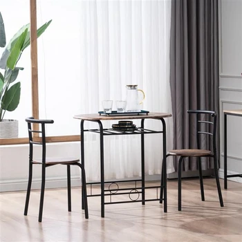 Модерен дизайн, дърва за огрев, PVC, черен лак, извита облегалка, масичка за закуска за двойка (на една маса и два стола) (80x536x76 см)