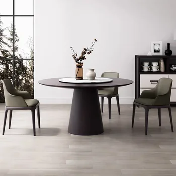 Модерен кръгла маса с опушен покритие, лесен и луксозно Бяло восъчни дърво, Масивна дървесина, на мраморна плоча, маса за хранене, кухненски кът стол Combi