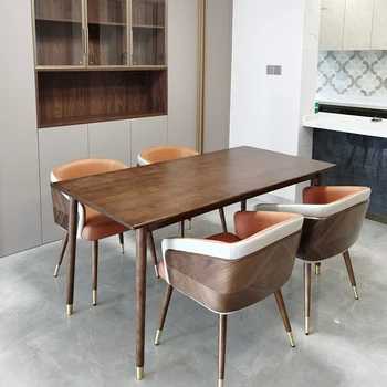 Модерен минималистичен дървена маса за хранене, стол за кухненски мебели Луксозни стол с тапицерия на Висококачествени трапезни столове, Удобна седалка