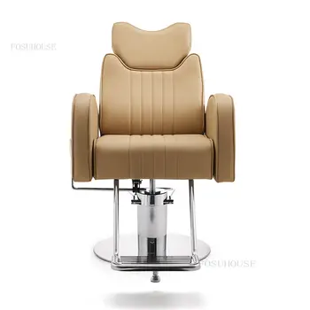 Модерен фризьорски салон стол с облегалка Столове за фризьорски салон Creative коса фотьойл, Табуретки за Салон за красота Стол за апартаменти с възможност за сгъване на облегалката H