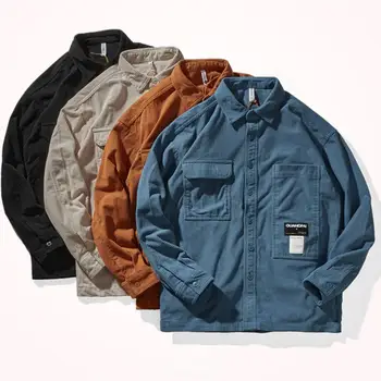 Модерна работна риза на японския ретро стил, мъжки нова вафельная плътна риза от дебел плат, свободно ежедневното палто